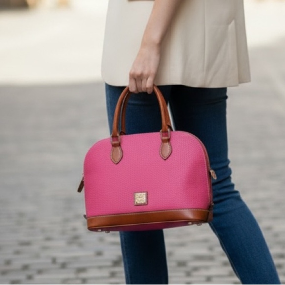 Dooney & Bourke Pink and Brown Satchel with long strap